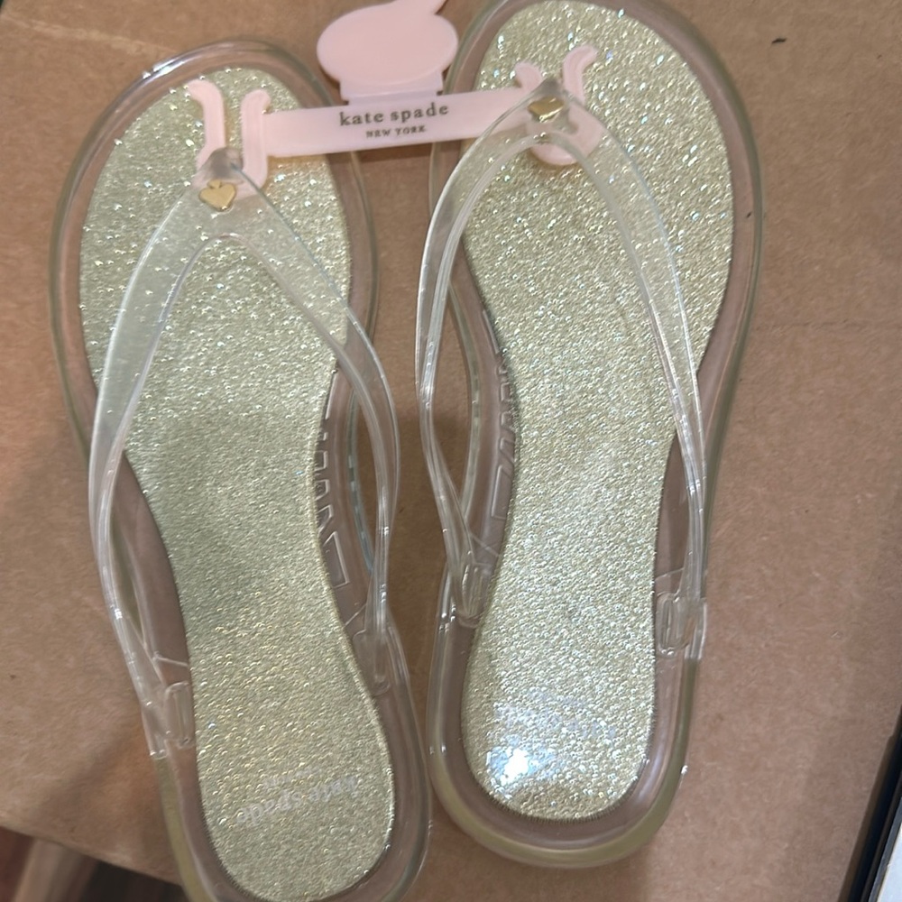 KATE SPADE GOLD GLITTER FLIP FLOPS SIZE 8